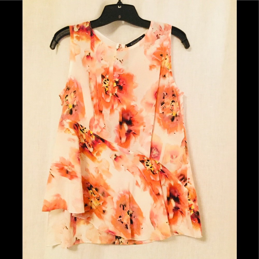 NICOLE MILLER SLEEVELESS ORANGE FLORAL TOP